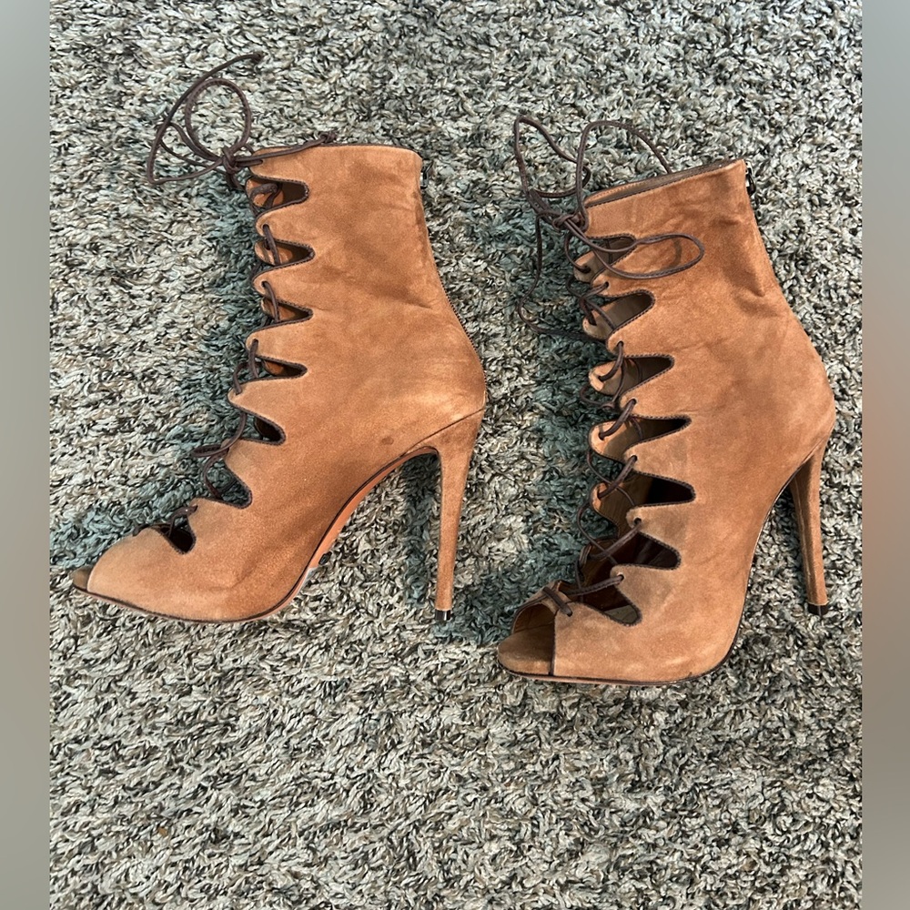SCHUTZ • Suede Gladiator Heel Peep Toe Sandal • 7.5B •
